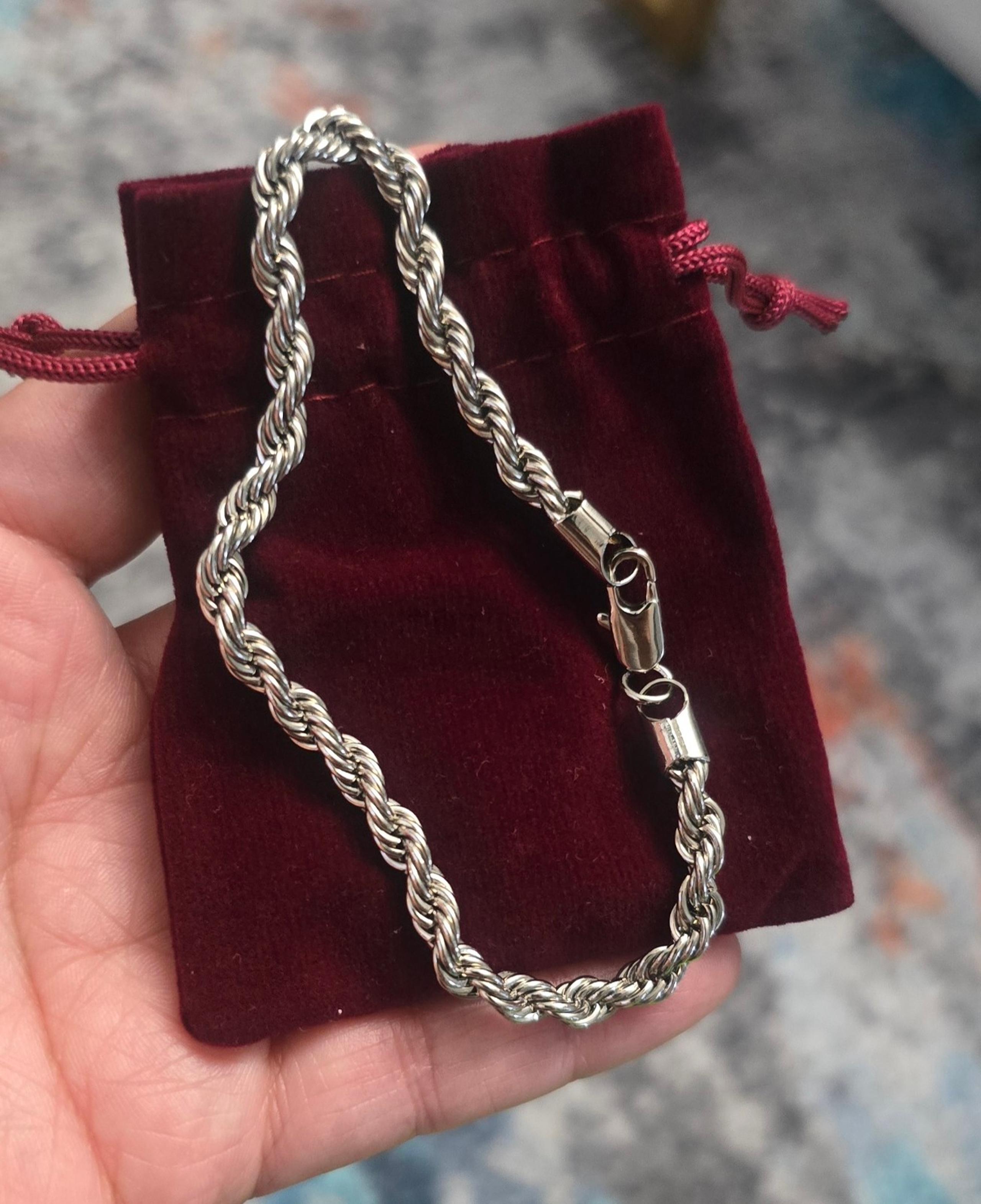 UNISEX 14KT WHITE GOLD OVERLAY ROPE BRACELET