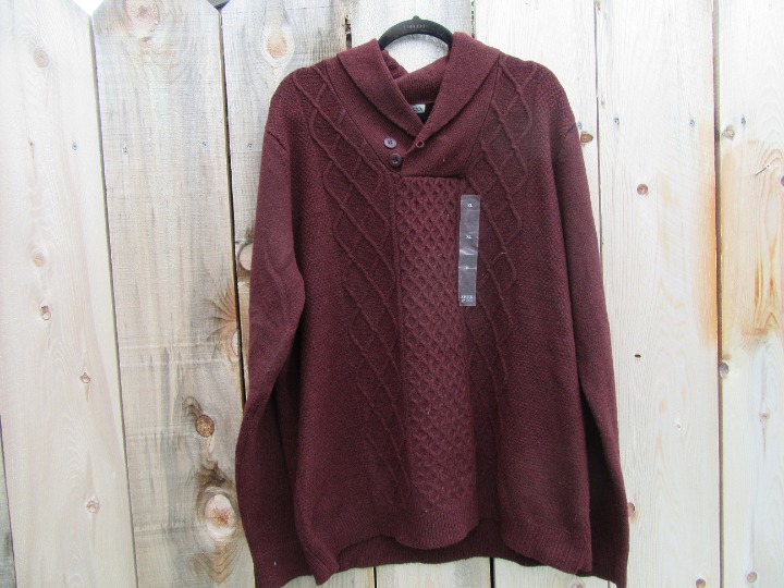Brand New Frye And Co. Burgundy Shawl Collar Cable Knit Sweater Men's Size XL