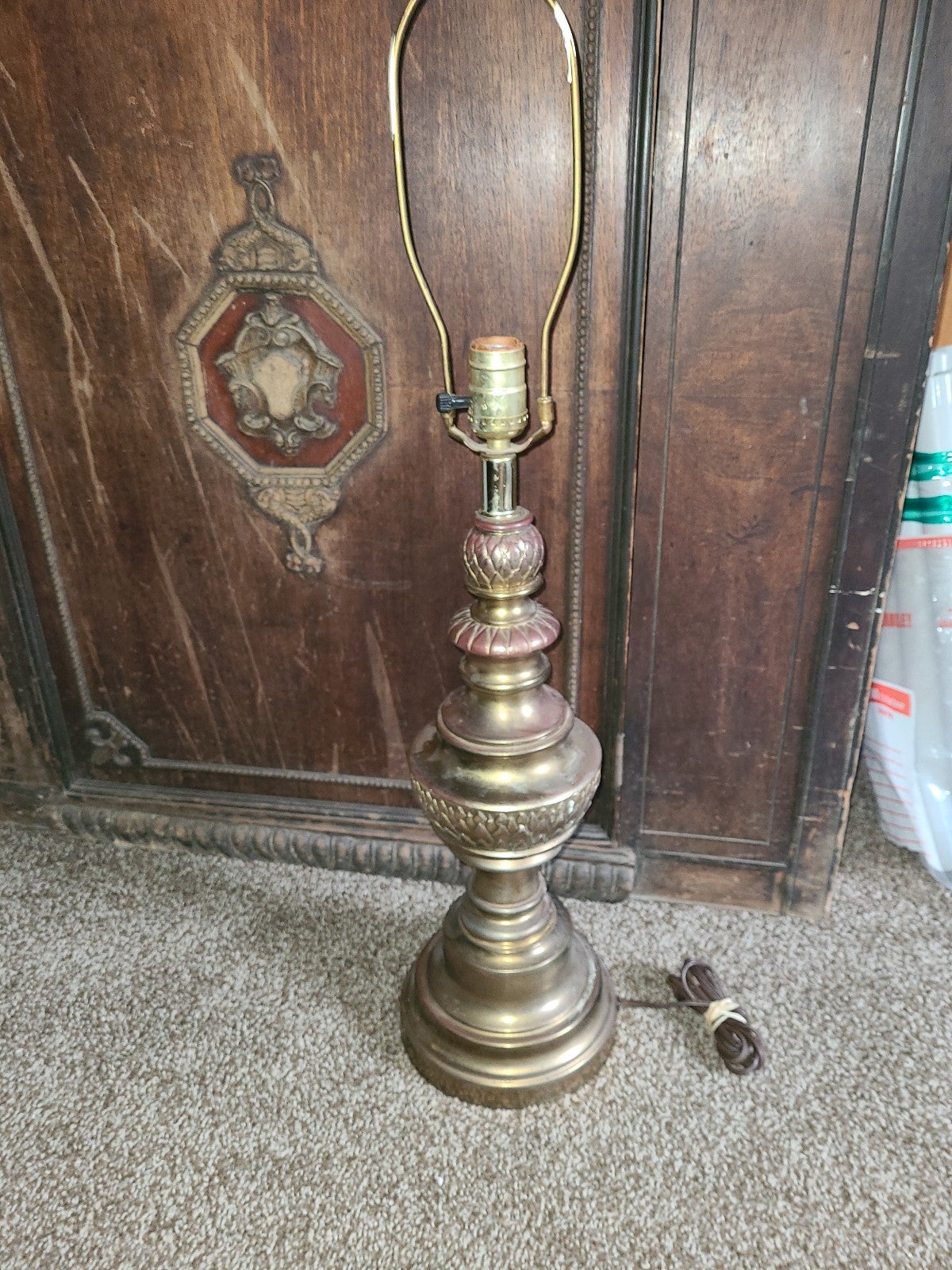 1970s Remington red brass tall lamp. Solid brass