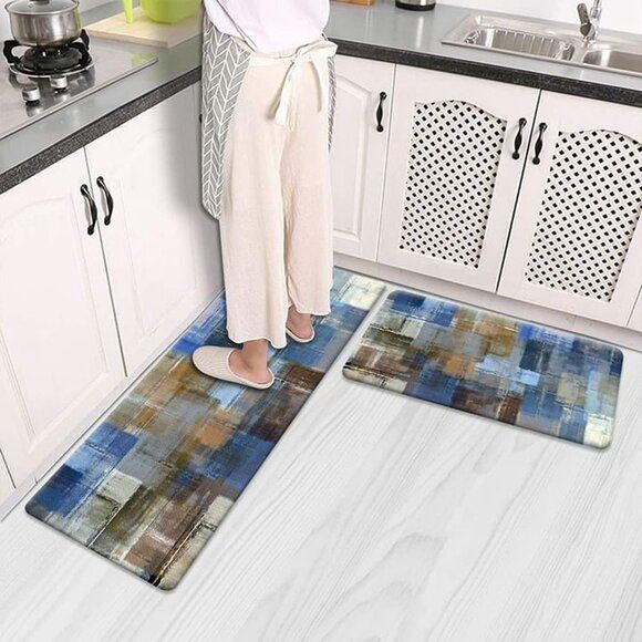 NEW 2 PCS Colorful Star Waterproof Cushioned Kitchen Mats for Floor Leather