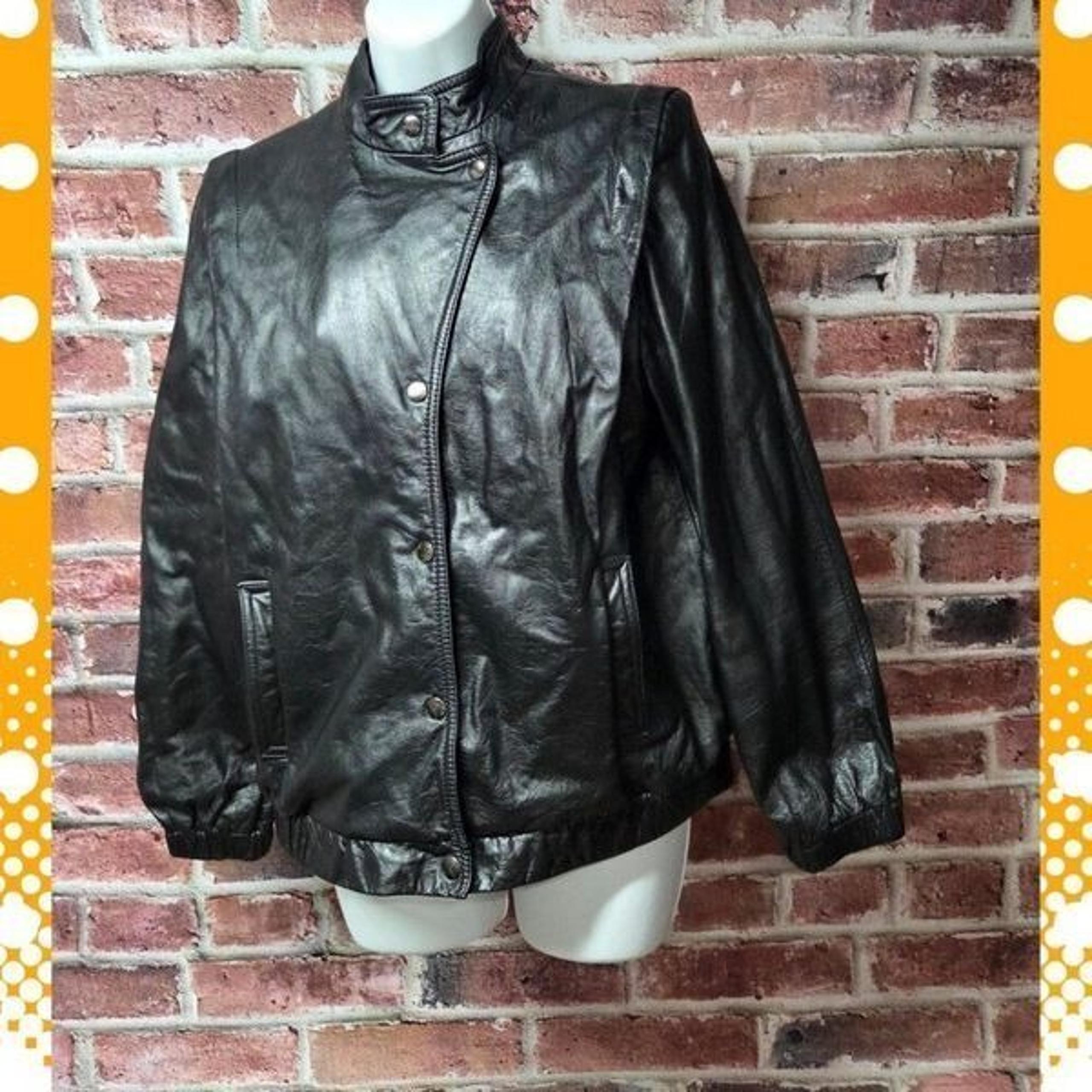 Vintage 80s Winlit Leather Jacket 9/10 Black Motorcycle Bomber Snap Collar Lined
