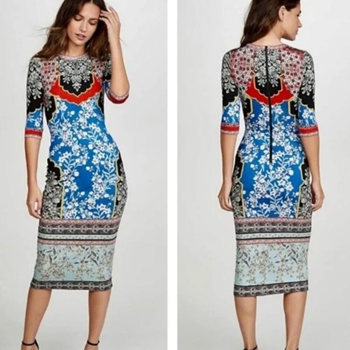Alice + Olivia Delora Fitted Floral Midi Dress Palace Daffodil 350