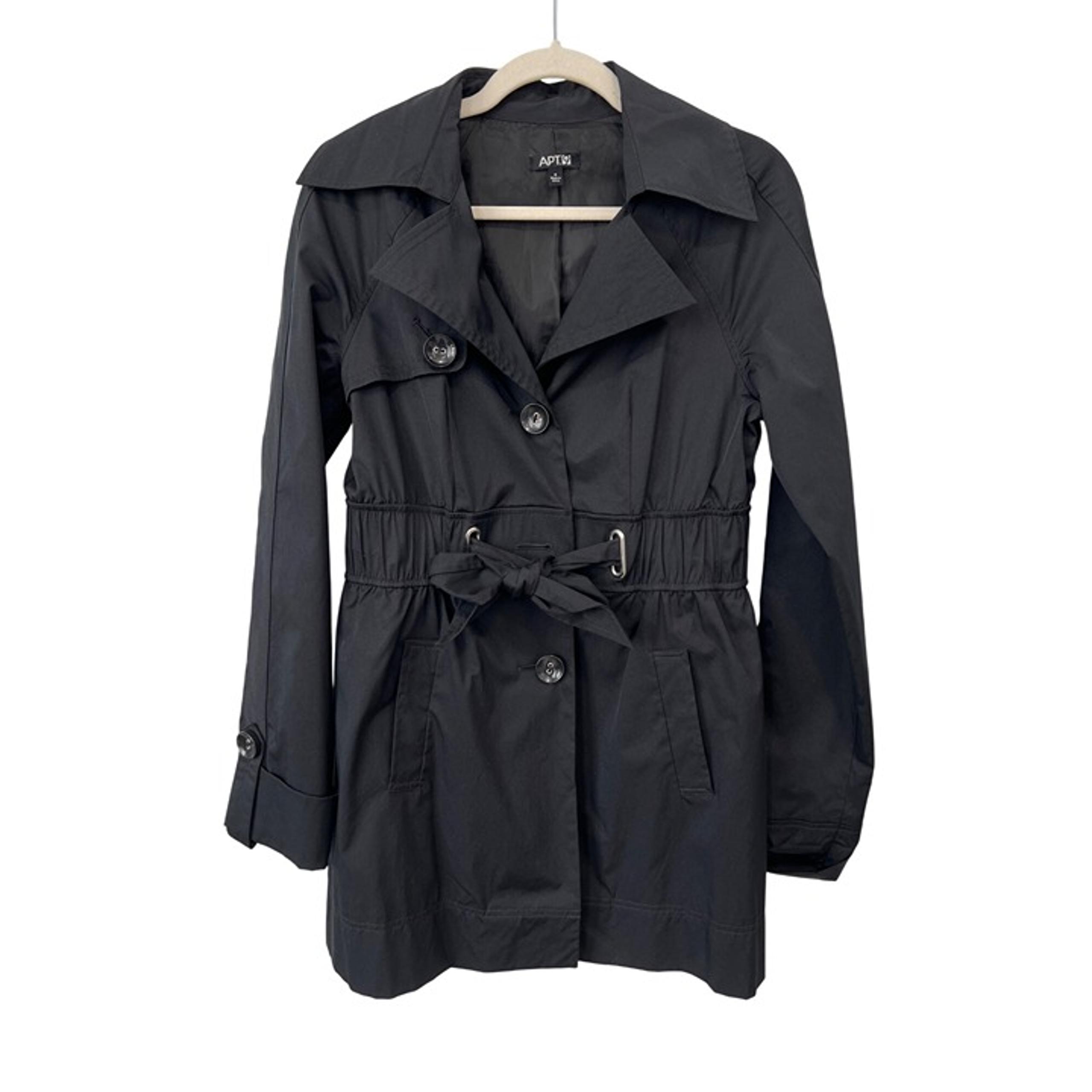 APT 9 Belted Trench Coat Size Small Button Front Elastic Waist Raincoat Outdoor