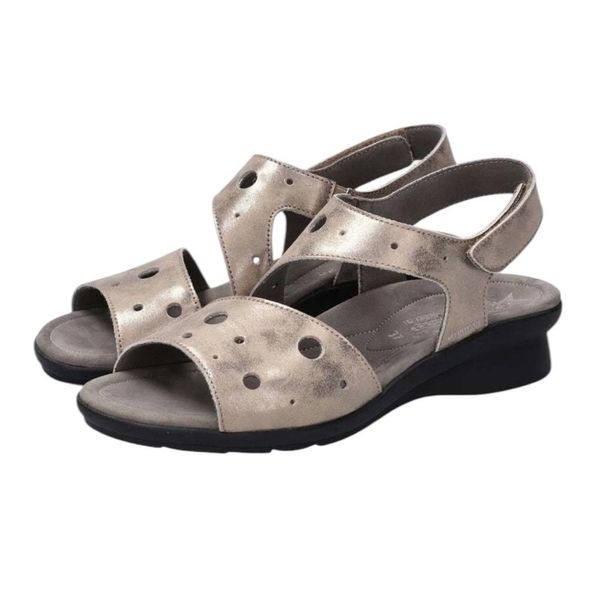 Mephisto Womens Phiby Metallic Taupe Monaco 765 Wedge Hook Strap Sandal 37 / 7