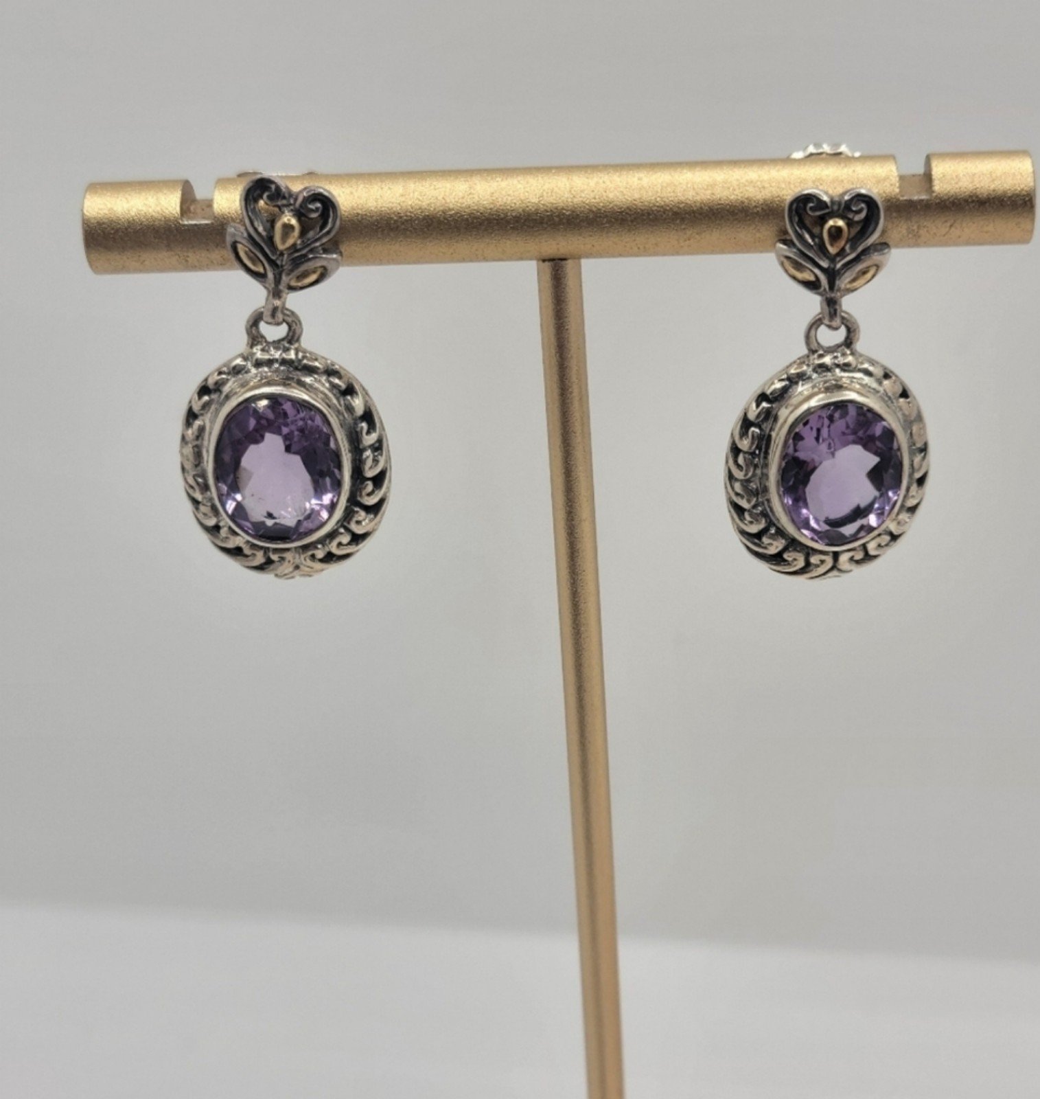 Bali Design Robert Manse 18k Gold & 925 Amethyst Vintage Earrings 24HR SALE