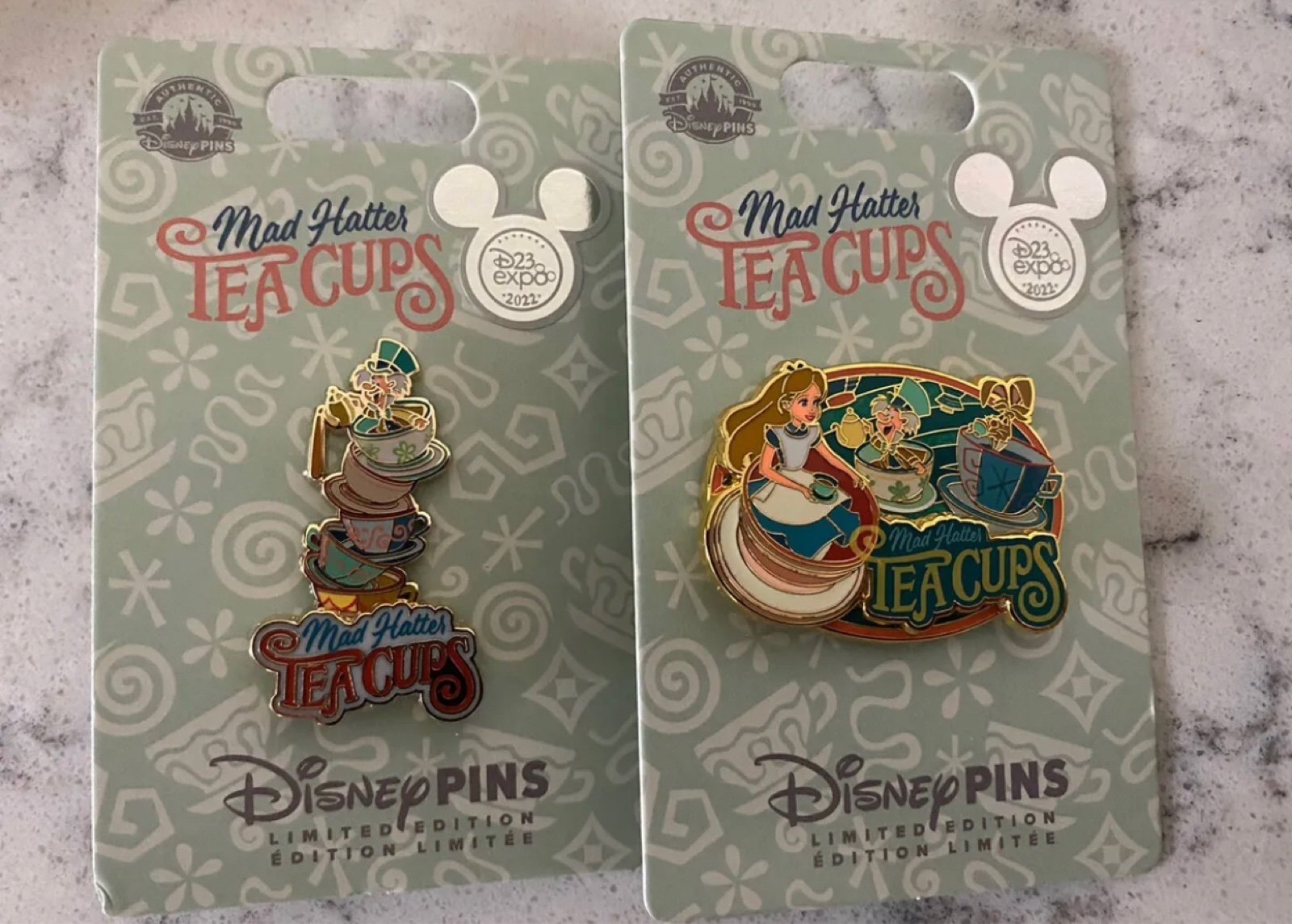 D23 2022 Mad Hatter Tea Cups Alice AIW Disney Pin SET Of 2 Limited Edition 1000
