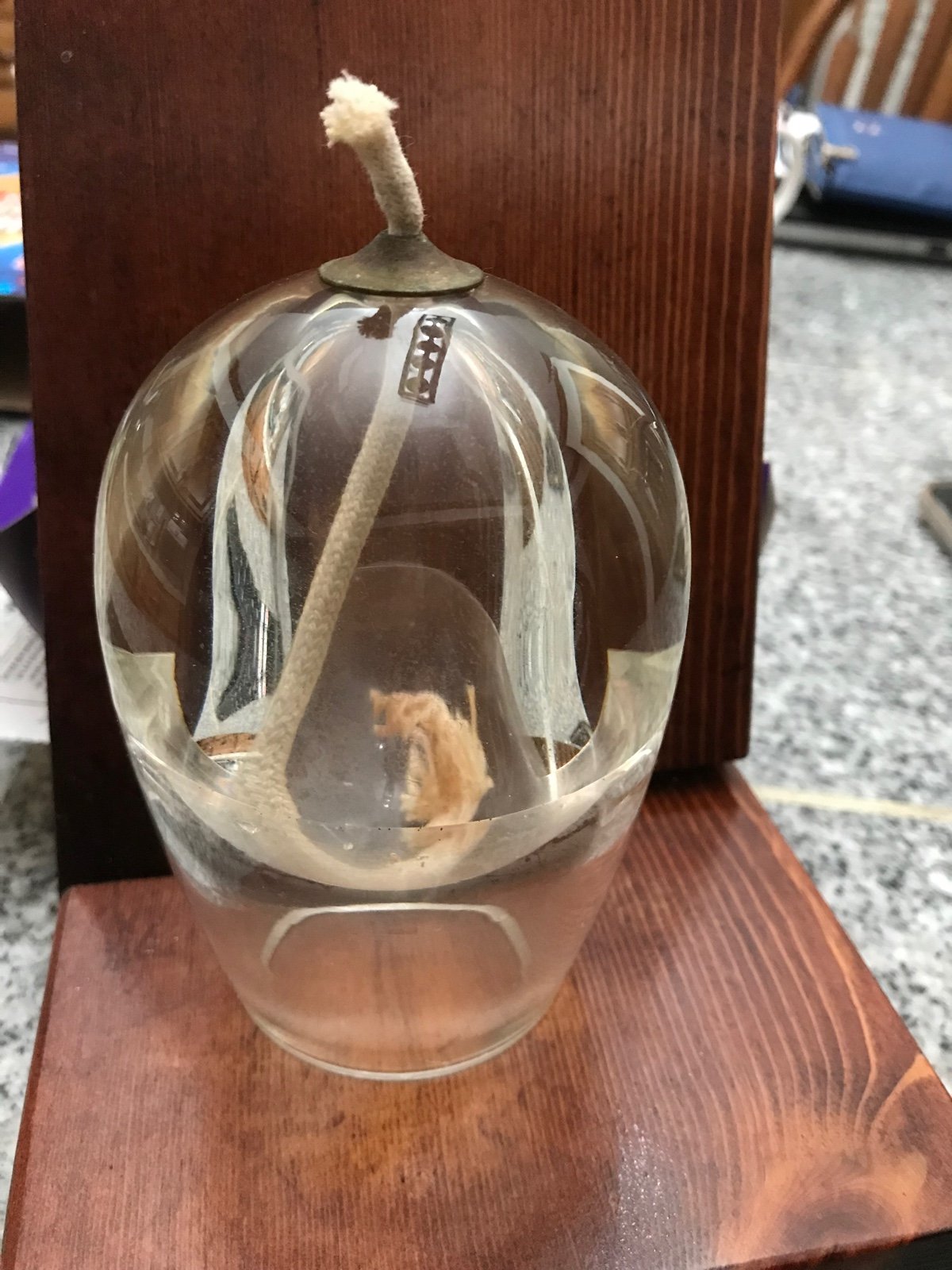 Antique hand blown clear glass oil lamp