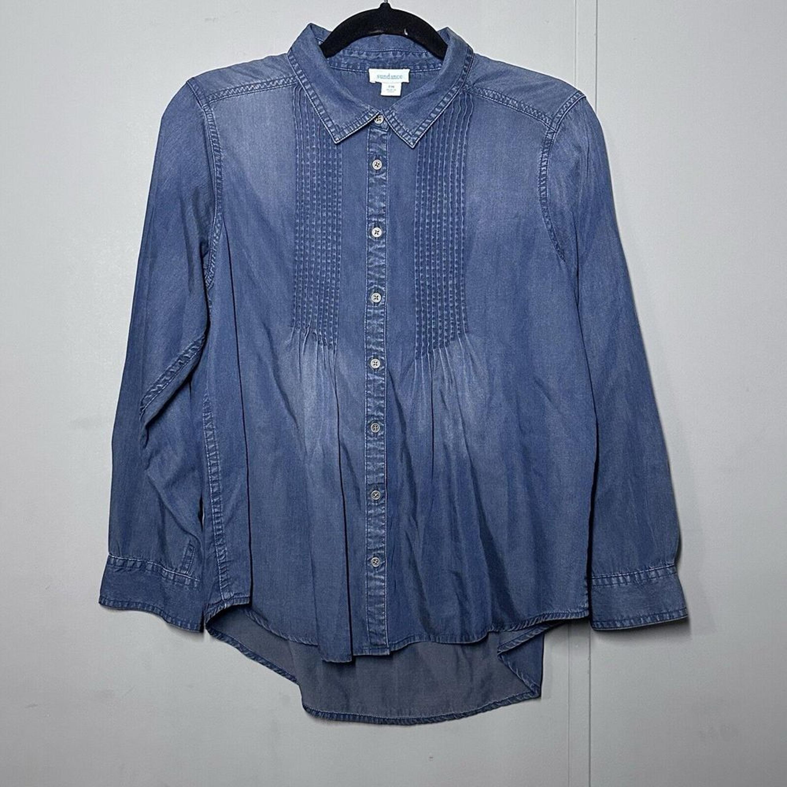 Sundance Larkes Tune Chambray LS Tunic Blouse button front Top Petite Medium PM