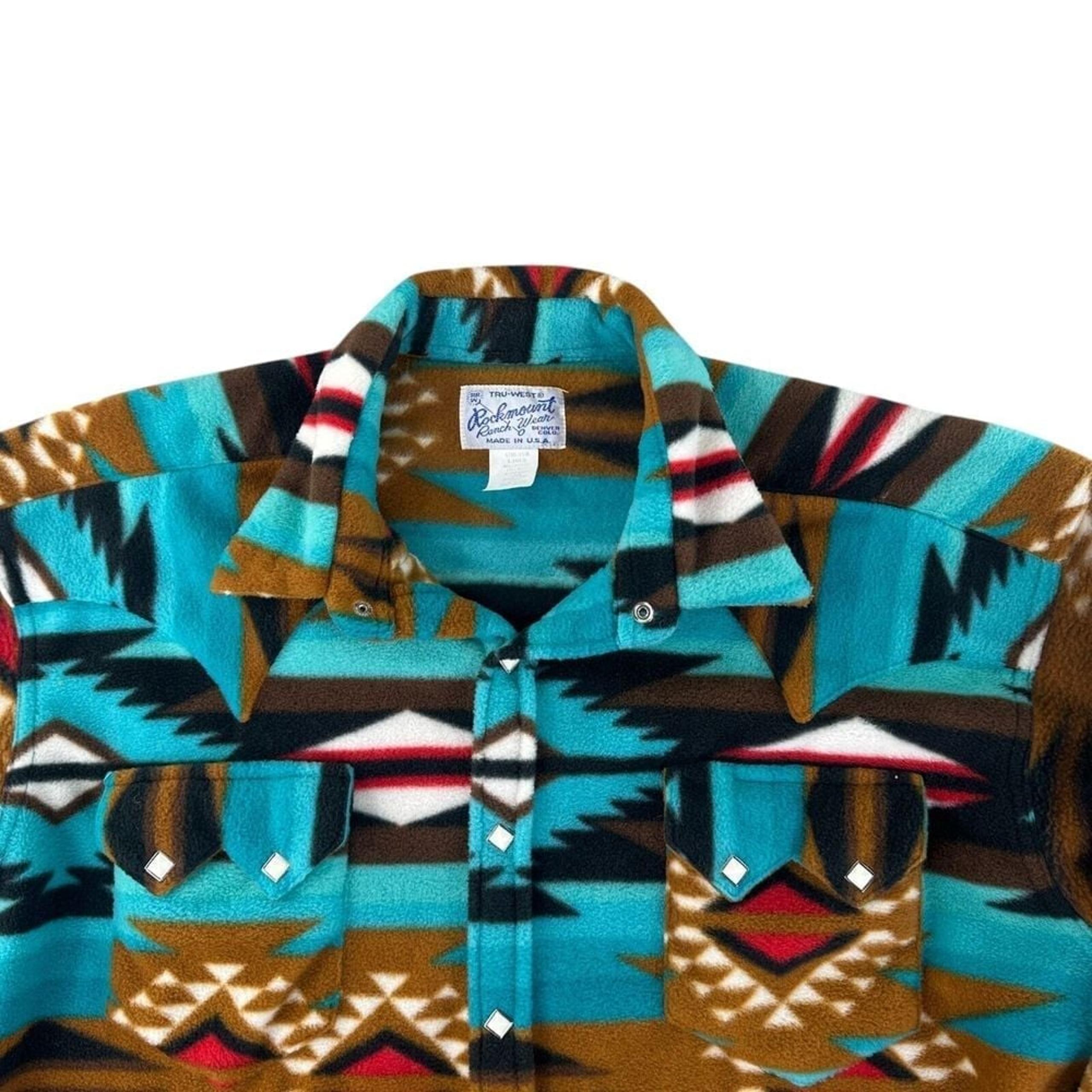 Rockmount Ranch Wear Fleece Shirt Large Aztec Western Snap Jacket Shacket USA