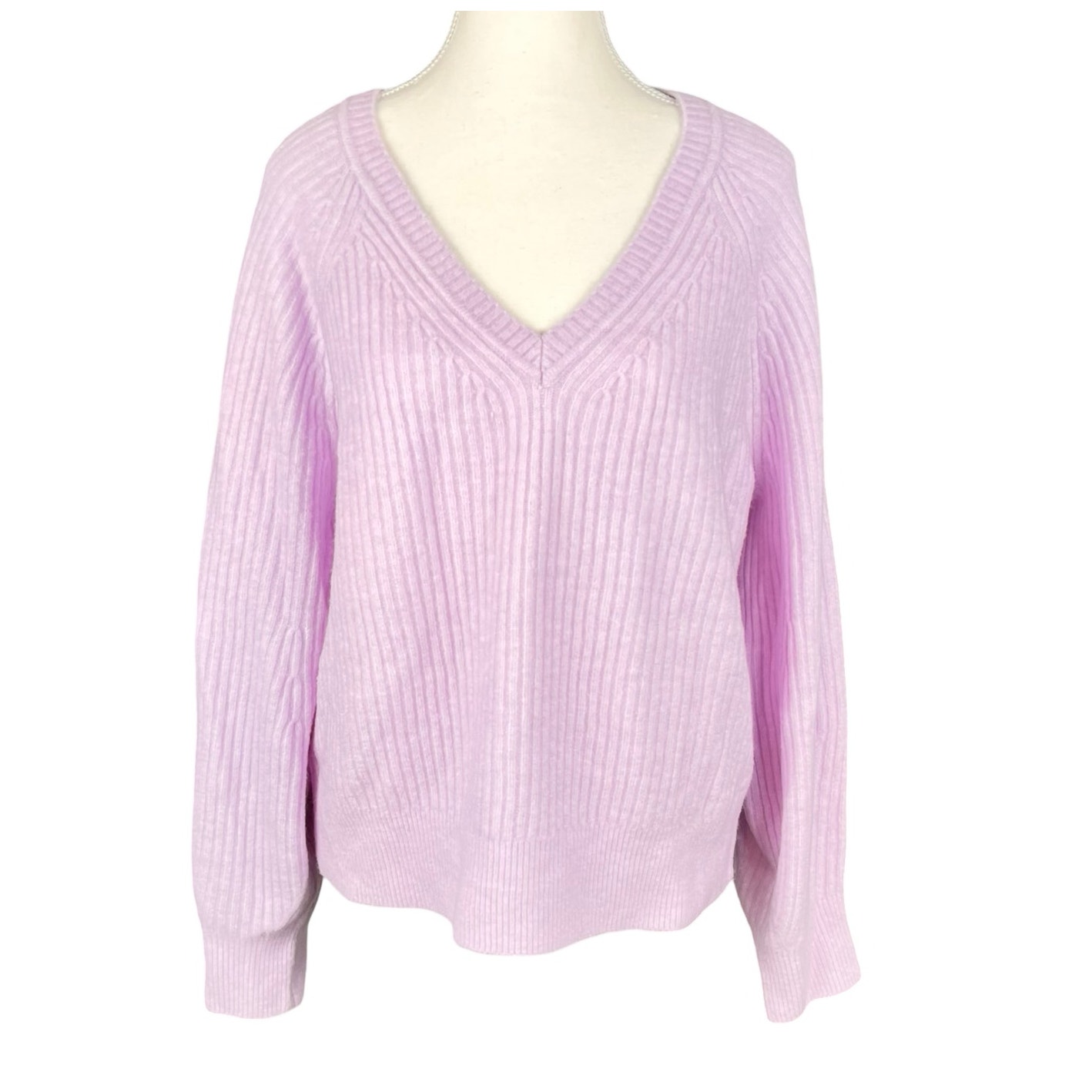 ATHLETA Sweater Women's XL Purple Lilac Wool Blend V-Neck Soft Heavy Long Sleeve