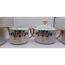Antique 1920s D&B Effie Dexter Enameled Floral Design Creamer & Sugar Set