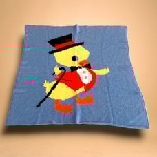 Vintage Duck Top Hat Tuxedo Crochet Hand Knit Afghan Blanket Nursery 53 x 50