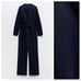 NWT. Zara Navy Blue Golden Button Relaxed Fit Jumpsuit. Size XS.