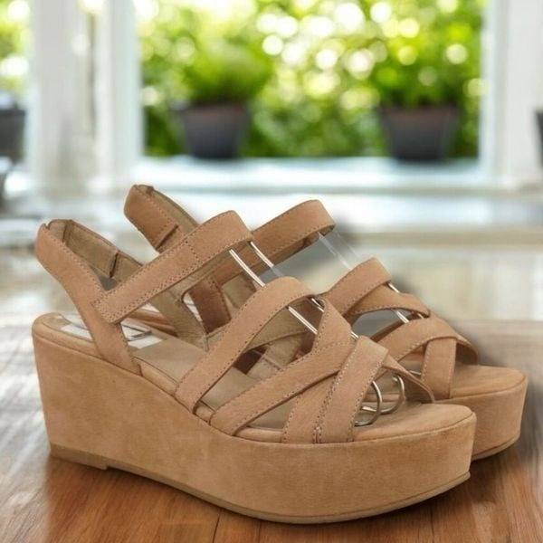NEW Eileen Fisher Mazy Wedge Sandal Platform Latte Tan Leather Size 10