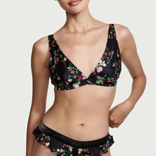 VICTORIA'S Secret -Washable SILK high leg Floral Ruffle Thong-XS