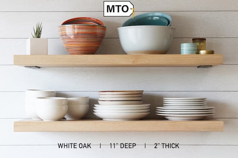 Sold Individually White Oak Floating Shelves, Kitchen Shelf, Hardwood Unfinished