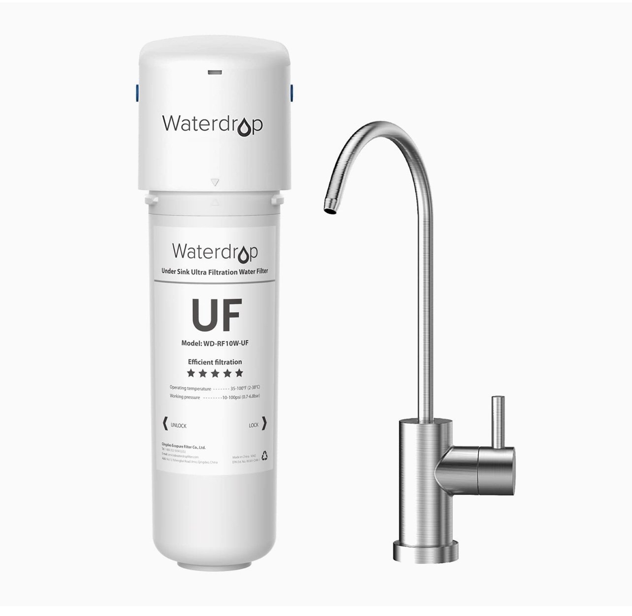 Waterdrop 10UBW-UF 0.01 μm Ultra Filtration Under Sink Water Filter System for B