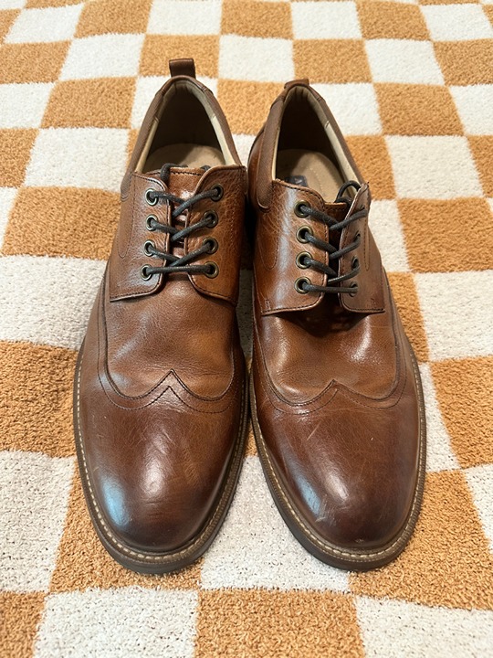 Aston Grey Collection Brown Leather Wing Tip Lace Up Dress Shoes Size 12