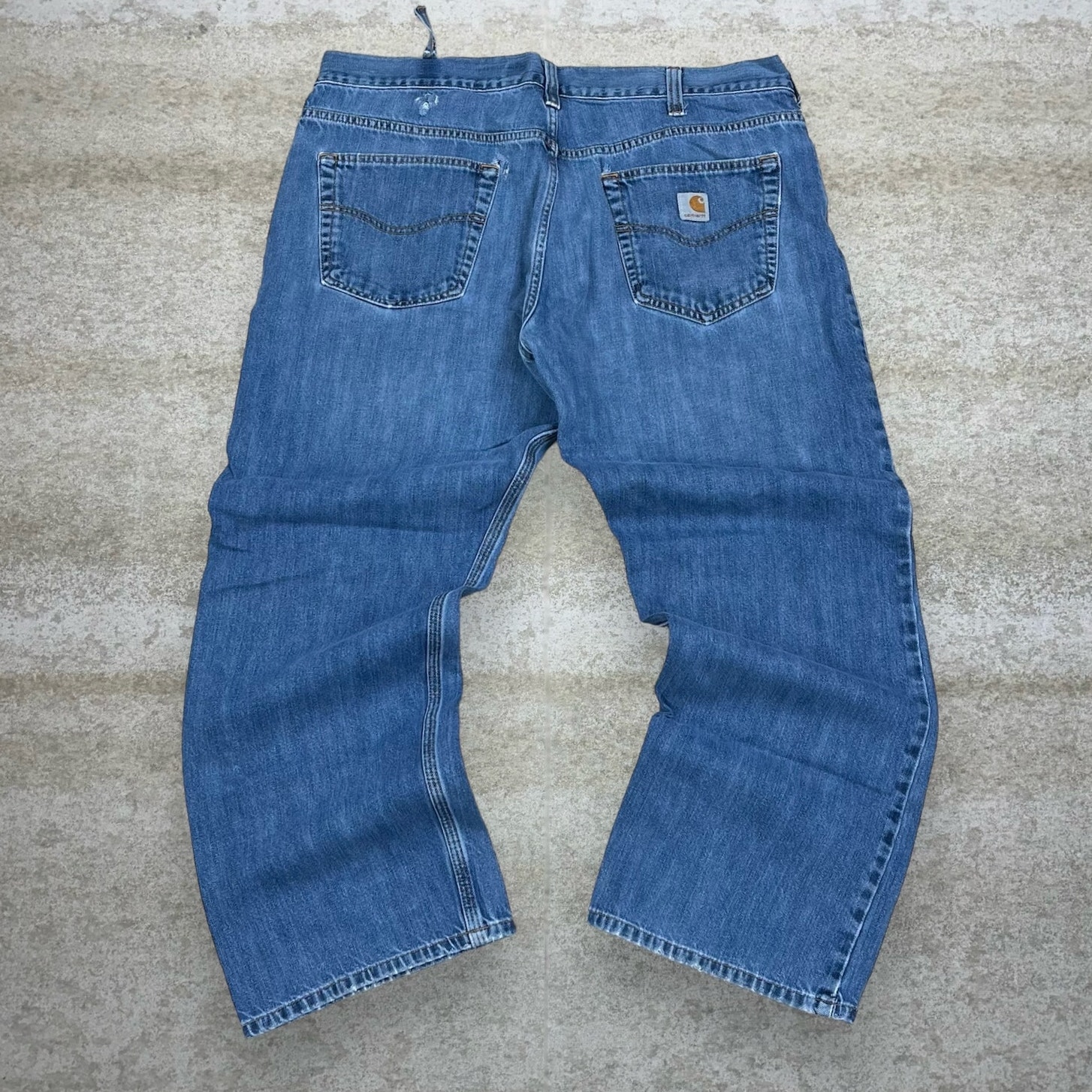 Carhartt Jeans Baggy Wide Leg Fit Medium Wash Denim White Logo