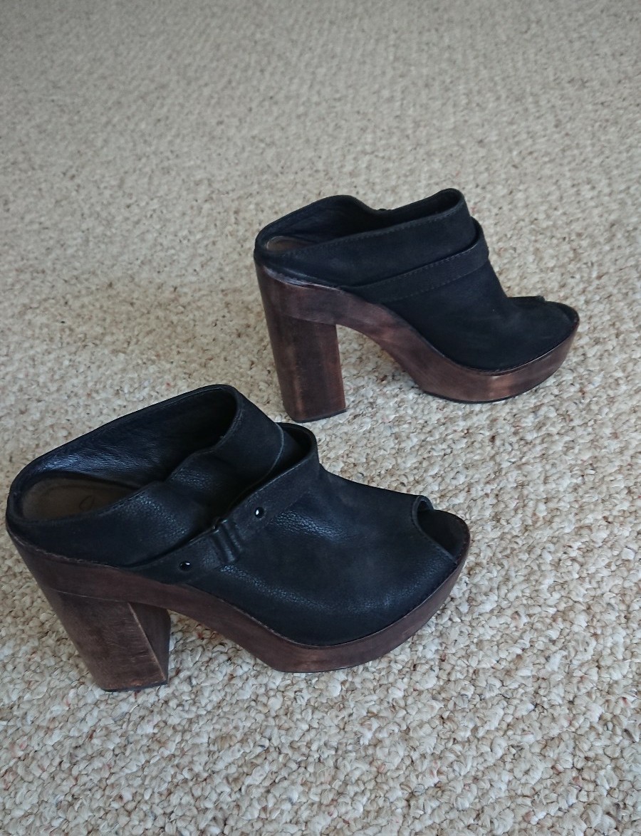 Joie black leather platform mule heels size 38