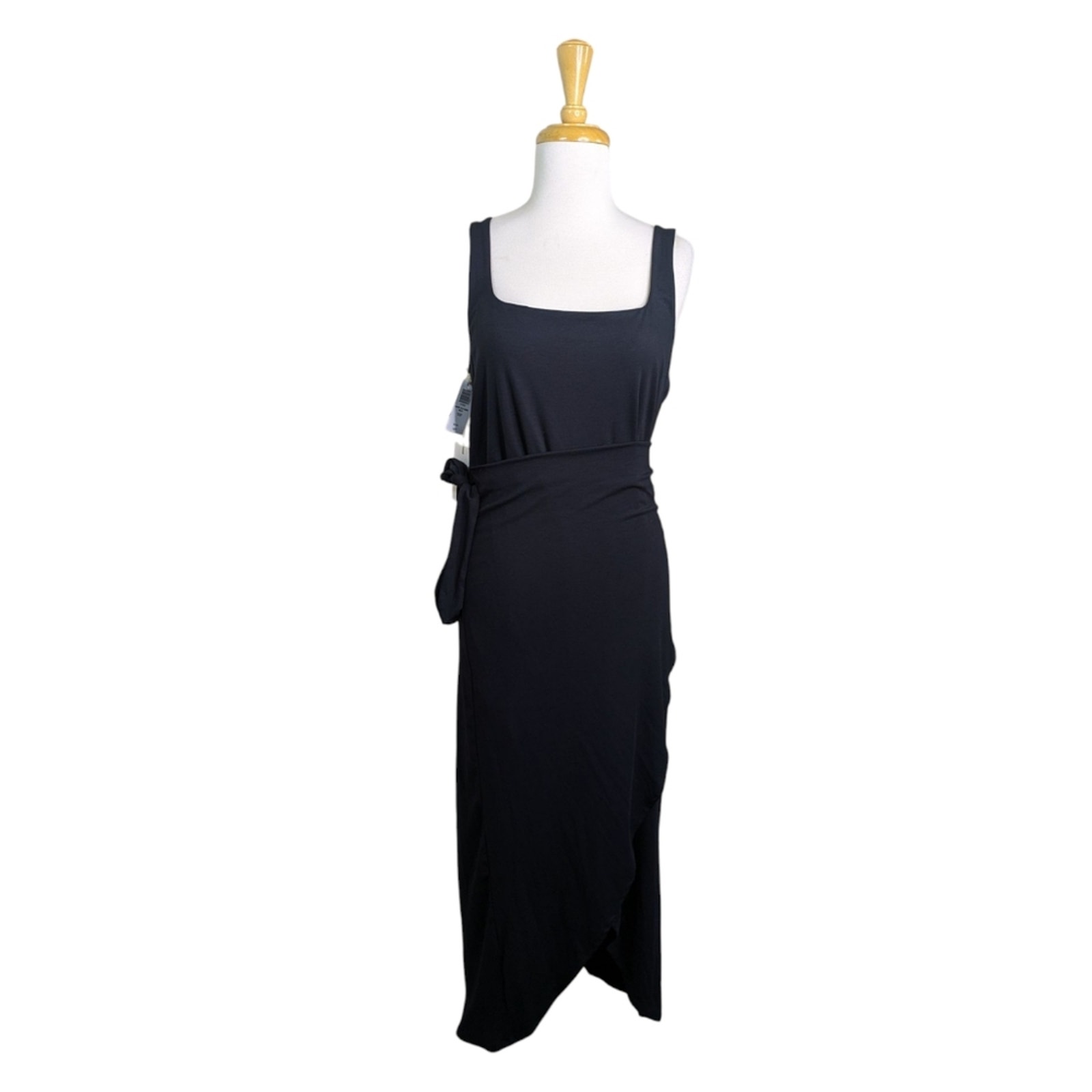 NEW Aritzia Wilfred Saturn Midi Wrap Dress Womens XL Black Drapey Jersey Sleevel