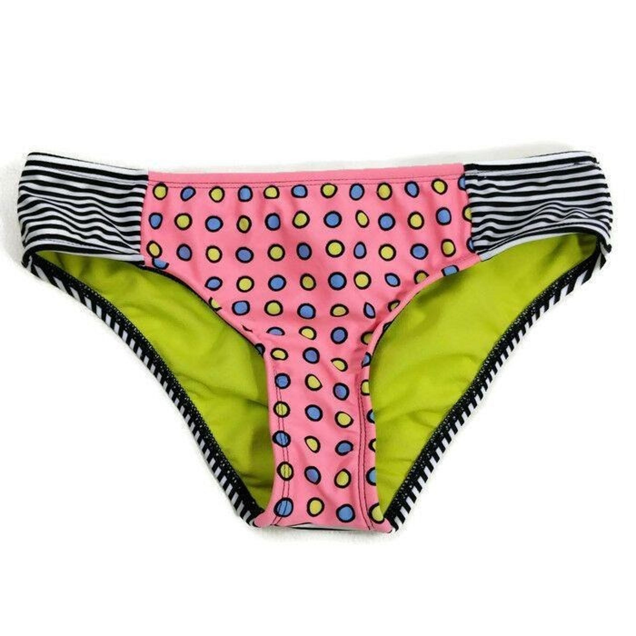VM Bikini Swimsuit Bottoms Womens XS Orange Black White Polkadot Stripe Beach