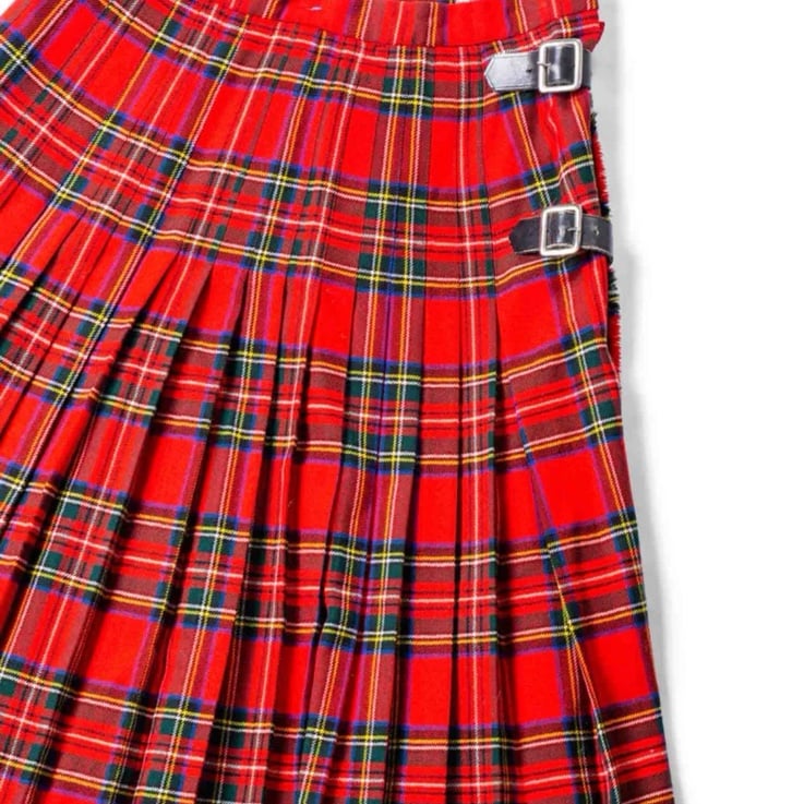 Burberry Vintage Wool Tartan Wrap Kilt Pleated Skirt Red Green