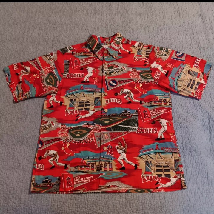 Reyn Spooner Hawaiian Button UP Collared Shirt Scenic LA Angels MLB NWT Baseball
