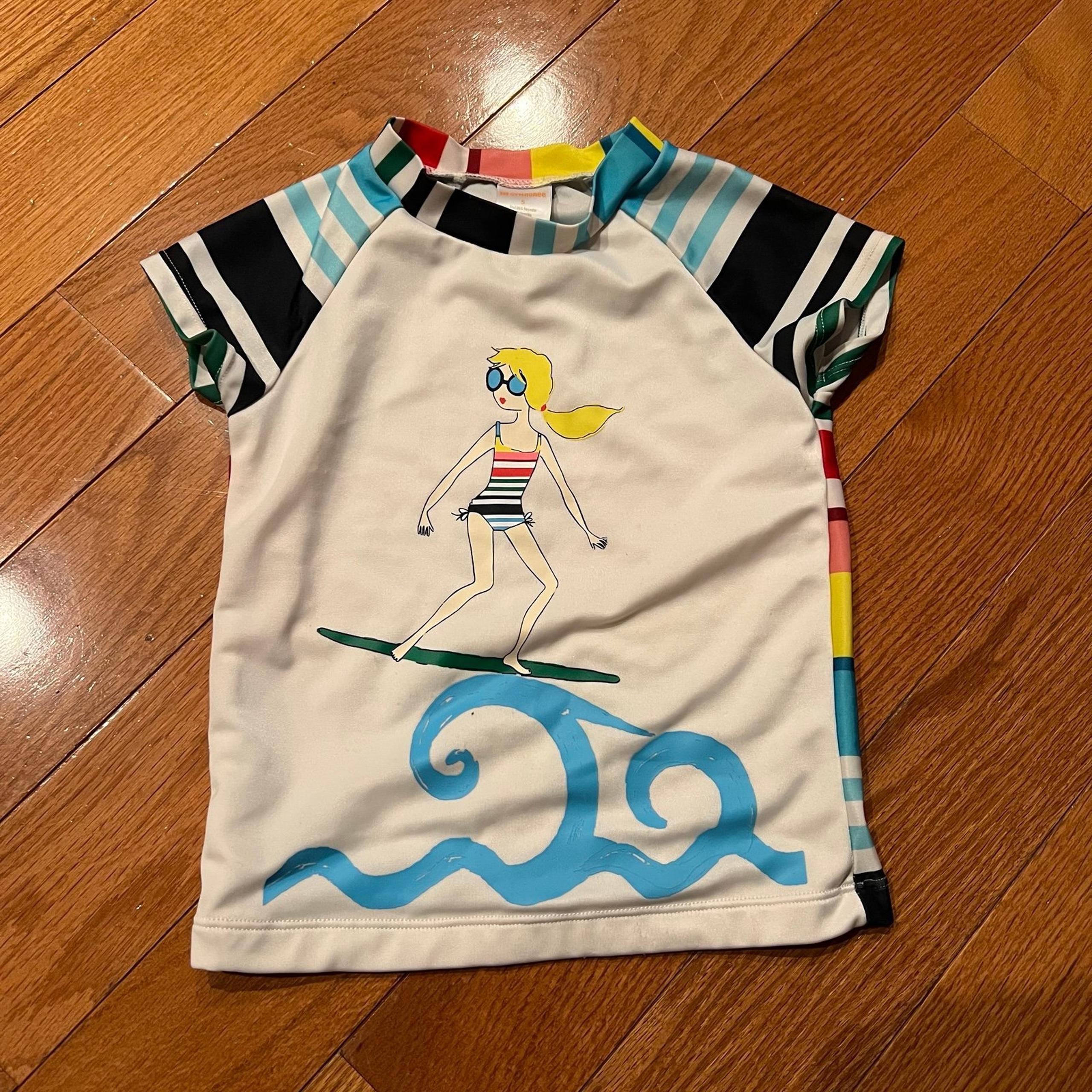 GYMBOREE GIRLS KIDS WHITE SURFER GIRL RASH GUARD SWIMSUIT Top Size 5