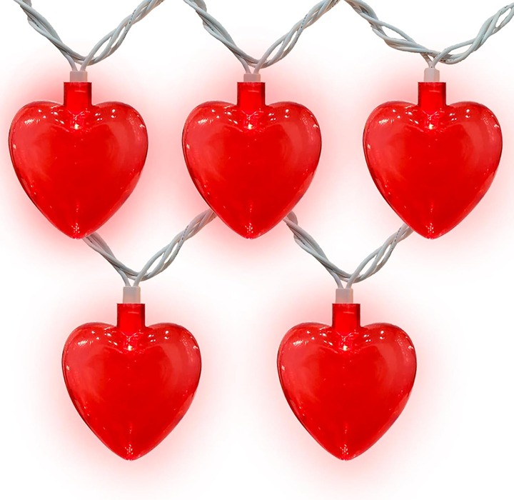 Valentine's Day Decorations Heart String Lights with 10 Red 8.5Ft