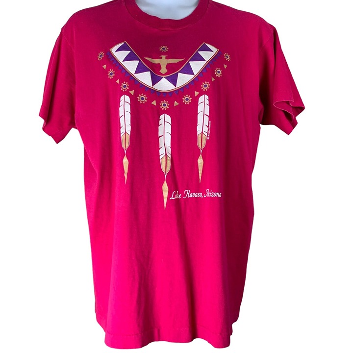 Vintage T Shirt Lake Havasu Arizona Graphic Tee Pink Fruit of the Loom Size XL