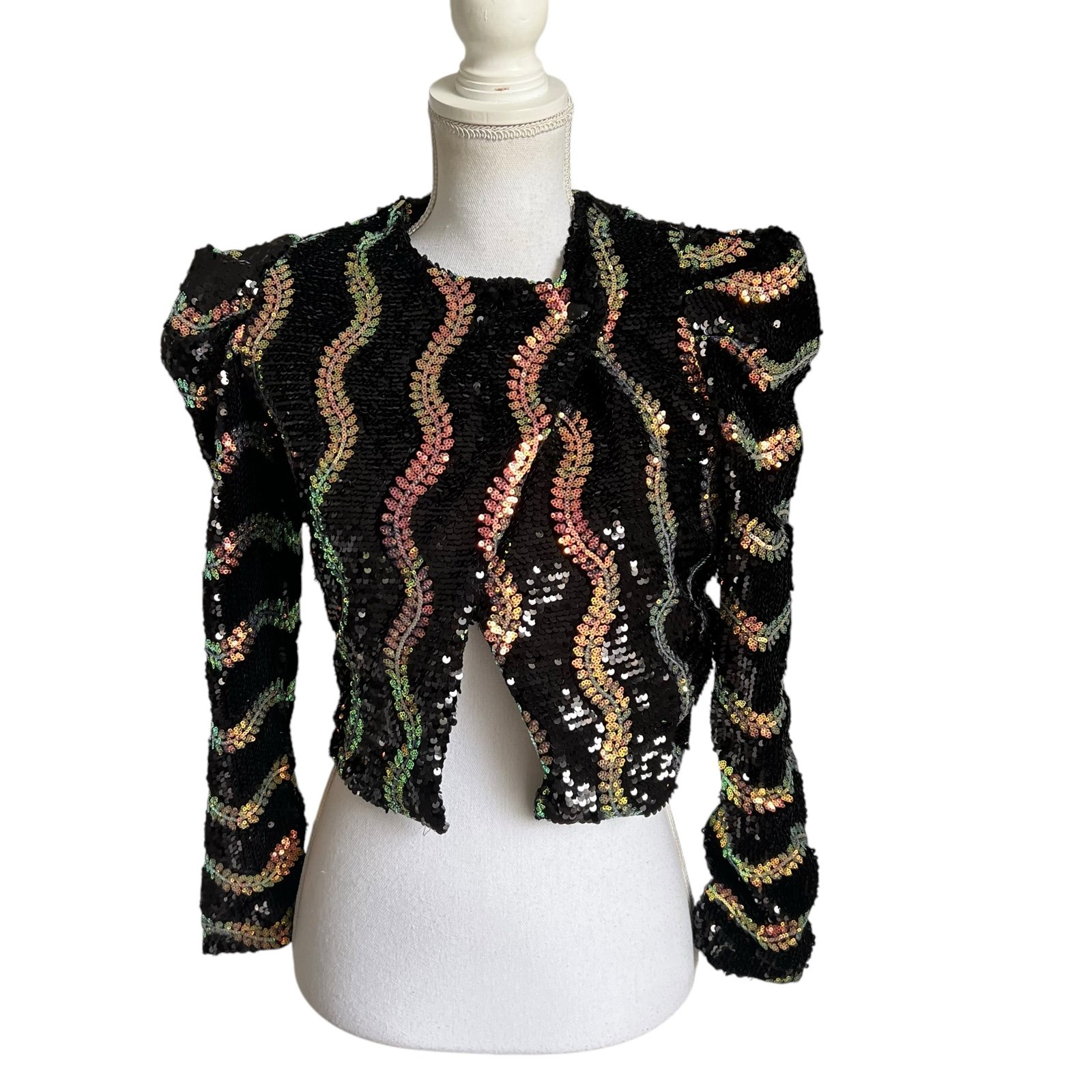 BlankNYC Beauty Spot Sequin Puff Sleeve Cropped Blazer