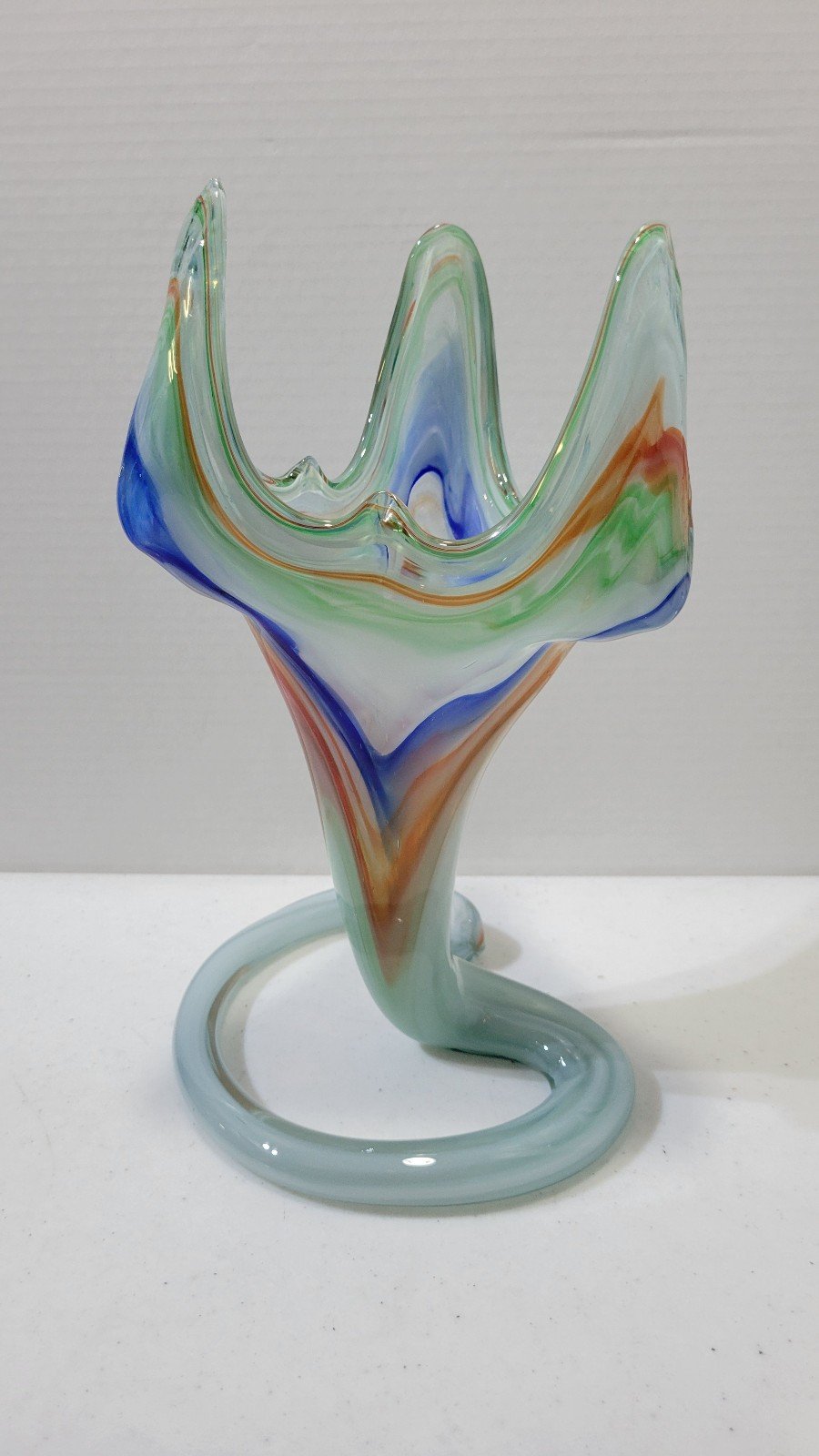 Vintage Murano Vase Coil Serpentine Snake Rainbow Glass Jack in the Pulpit 11.5
