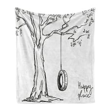 Happy Place Words Ambesonne Black White Art Soft Flannel Fleece Throw Blanket Pl