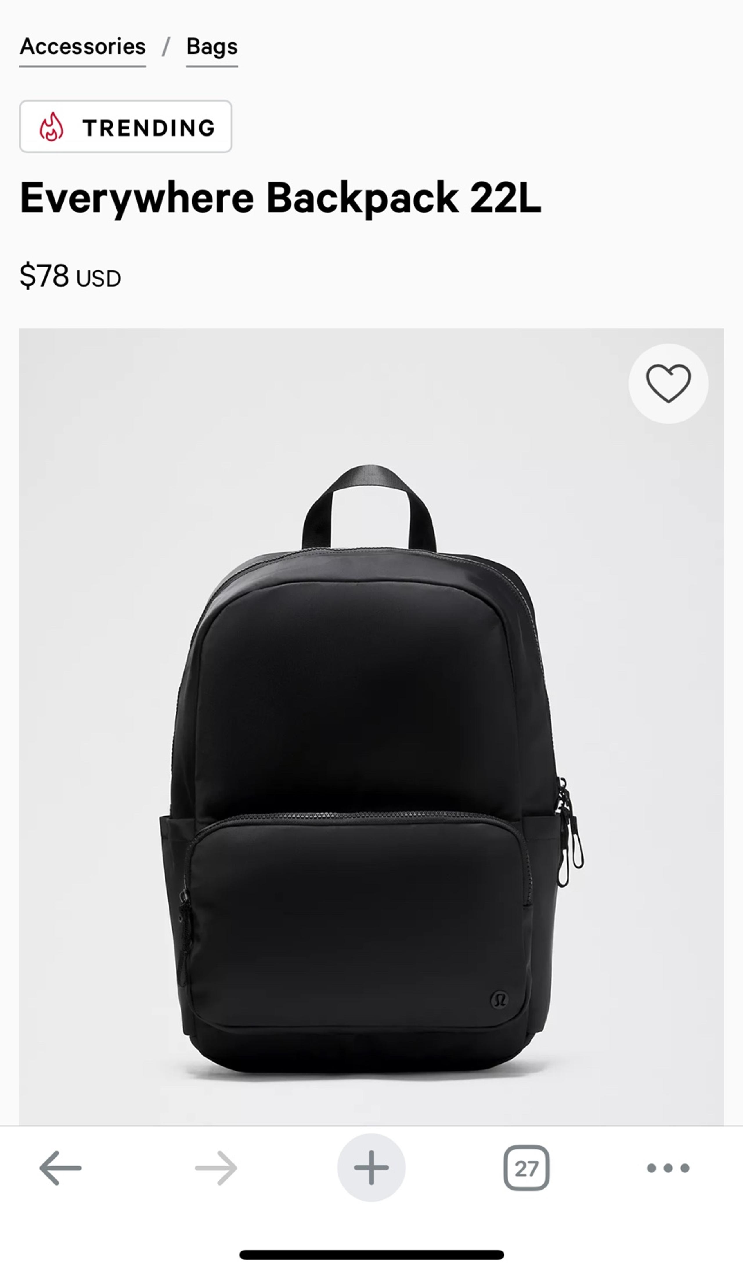 Lululemon, Everywhere Backpack 22L, Black - [LIKE NEW], FREE SHIPPING!