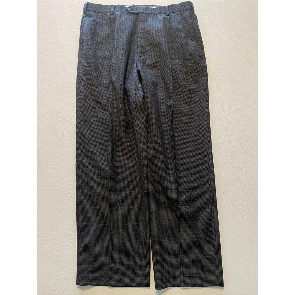 VTG Hart Schaffner Marx 36 x 30 Gray Houndstooth Windowpane Wool Flannel Trouser