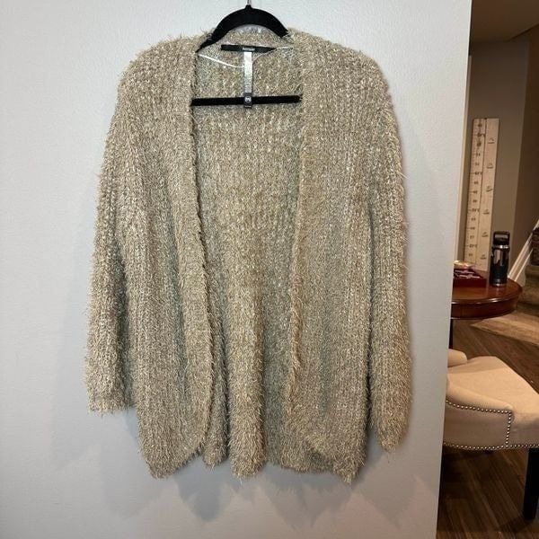 Kensie Tan Eyelash Knit Cardigan Sweater Medium