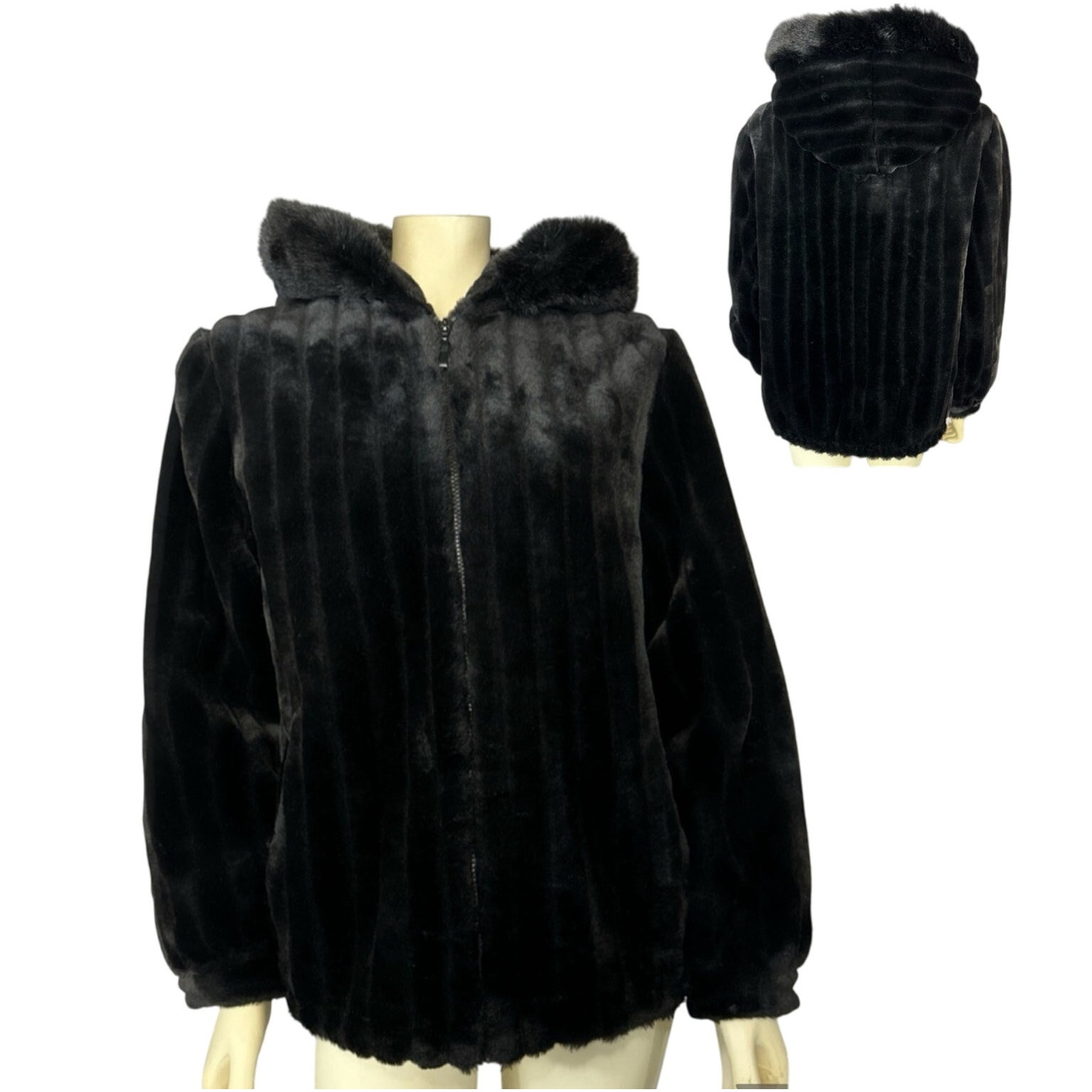 Faux fur hooded coat jacket zippered closing Dressbarn size small