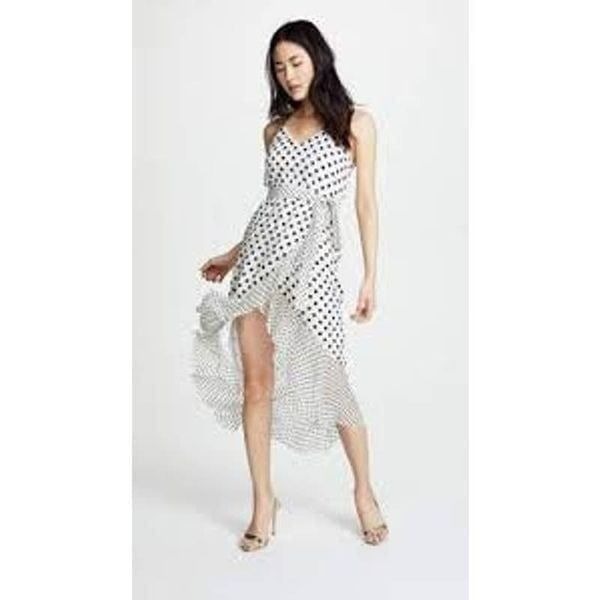 Alice + Olivia Black & white Mable Polka Dot Faux-Wrap Dress size 2 small