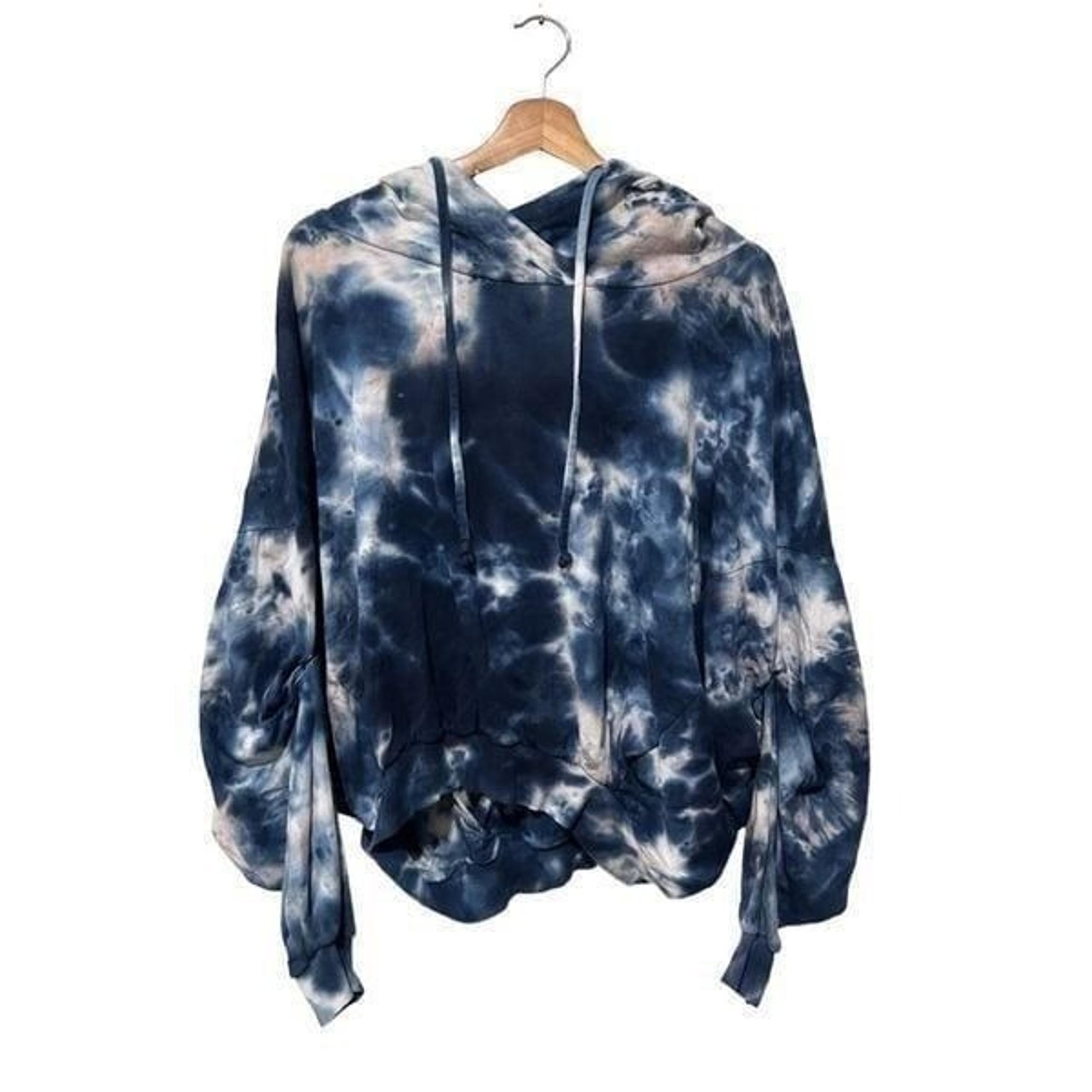 Young Fabulous and Broke Blue Tye Dye Hippie Clasp Button Hooded Sweater  M/L