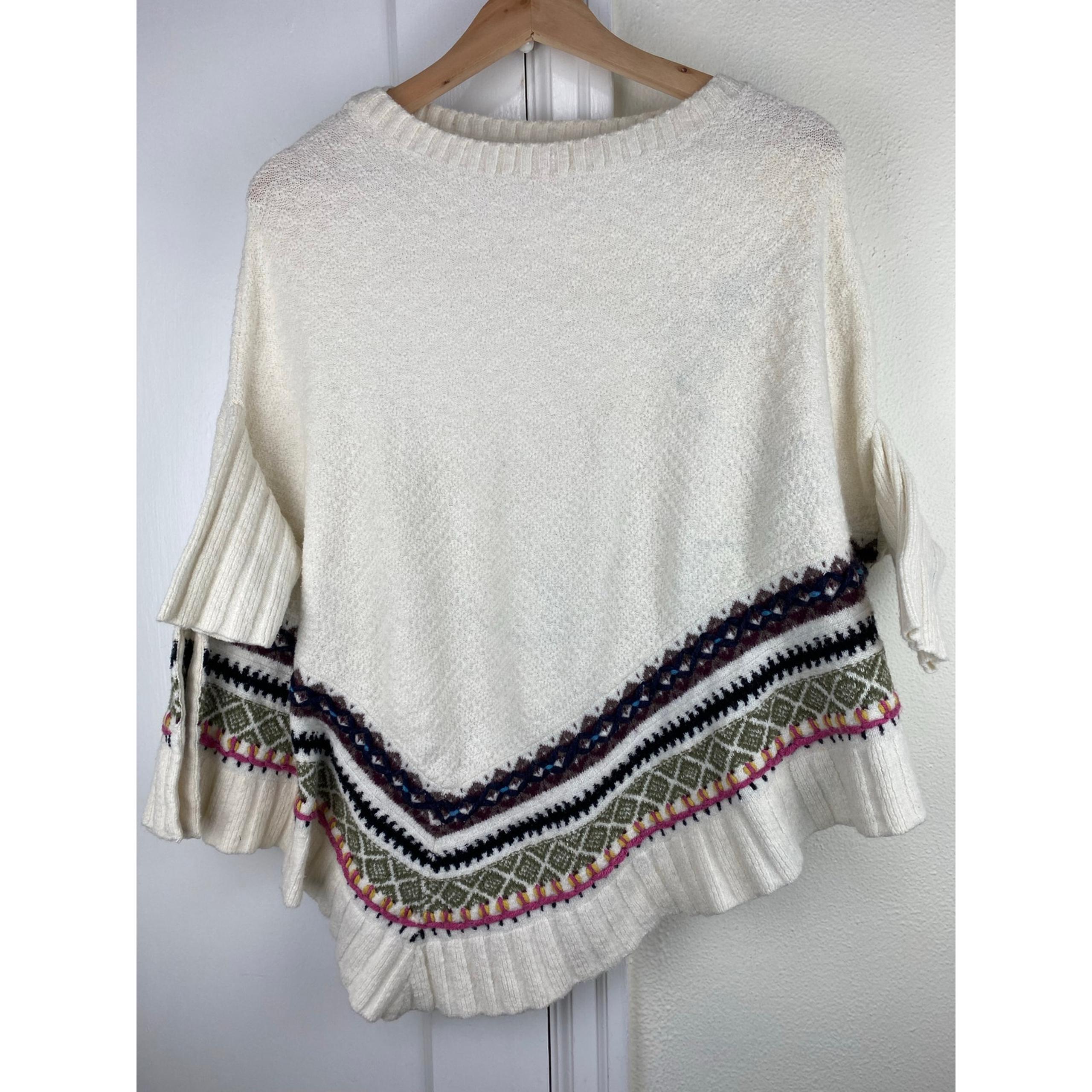 Anthropology Sleeping on Snow Women's Size XS Cream Boho Poncho Sweater