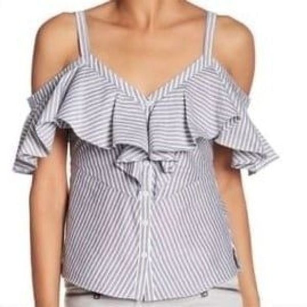VERONICA BEARD | Grant Off the Shoulder Button Front Gray Top Women’s Size 2
