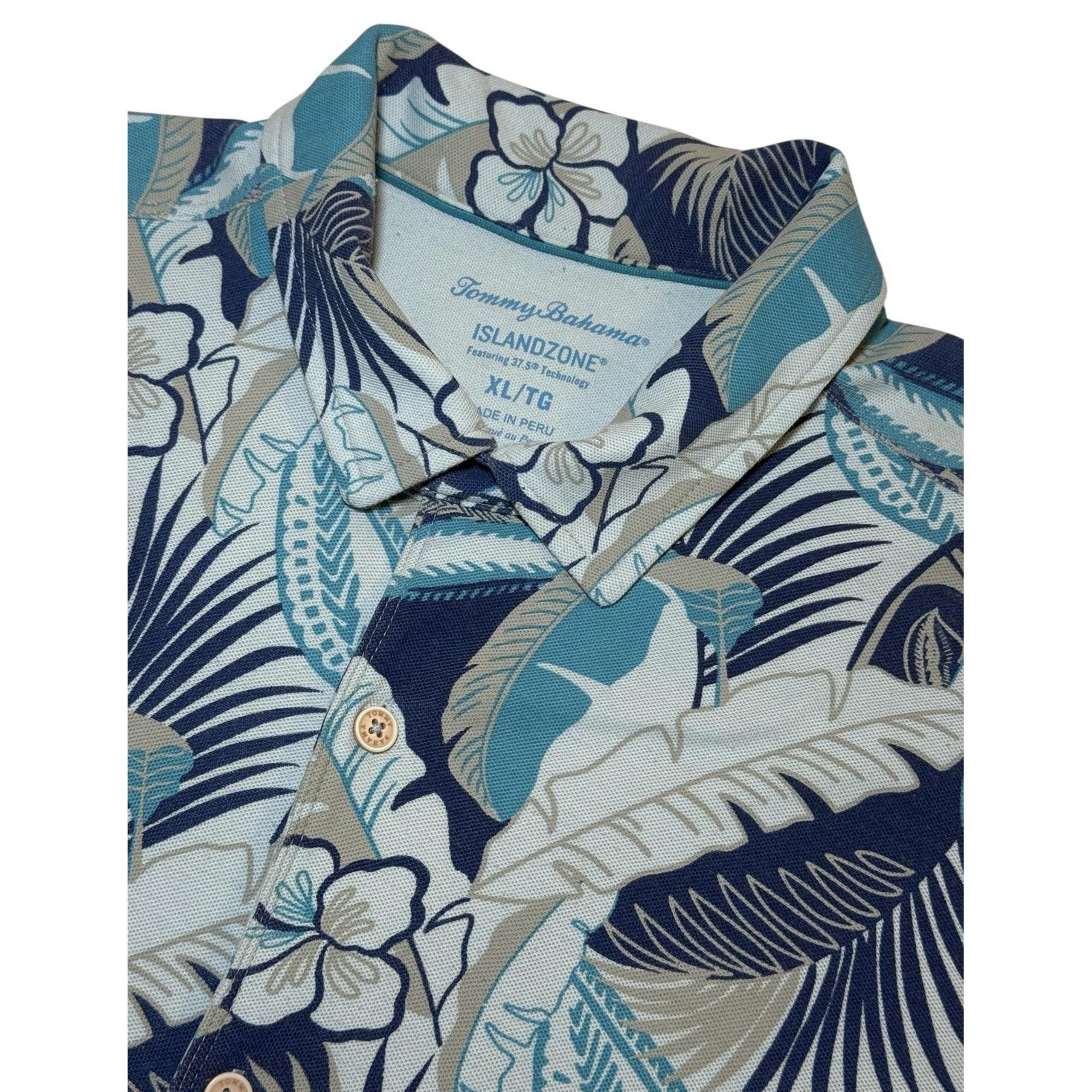 Tommy Bahama Island Zone Shirt Men's XL Blue Floral Tropical Button Short Sleeve