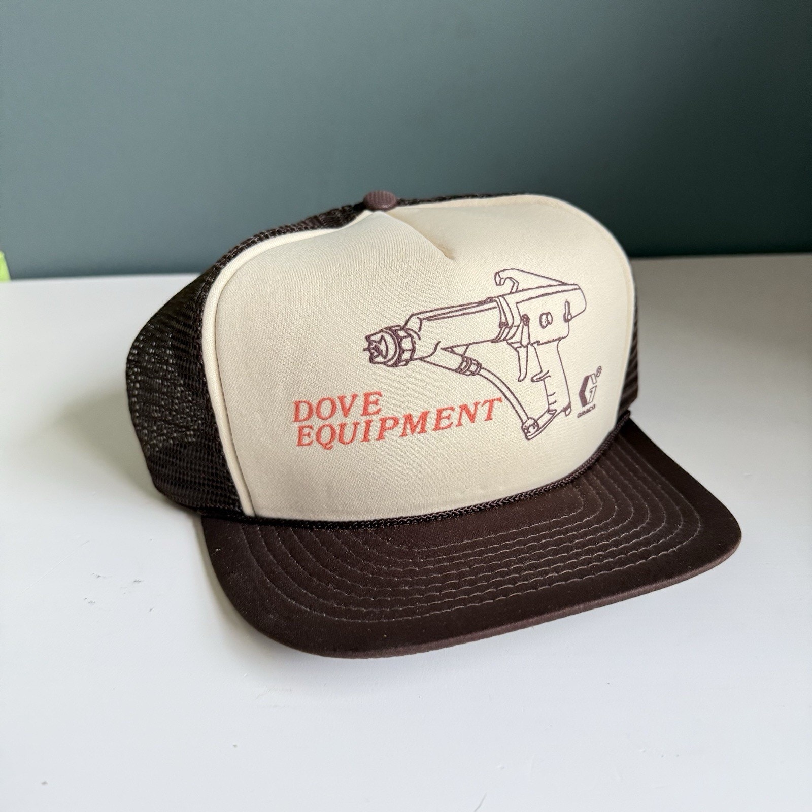 Rare Vintage Snap Back Hat Trucker Foam Cap Brown Dove Equipment Cream pre-owned