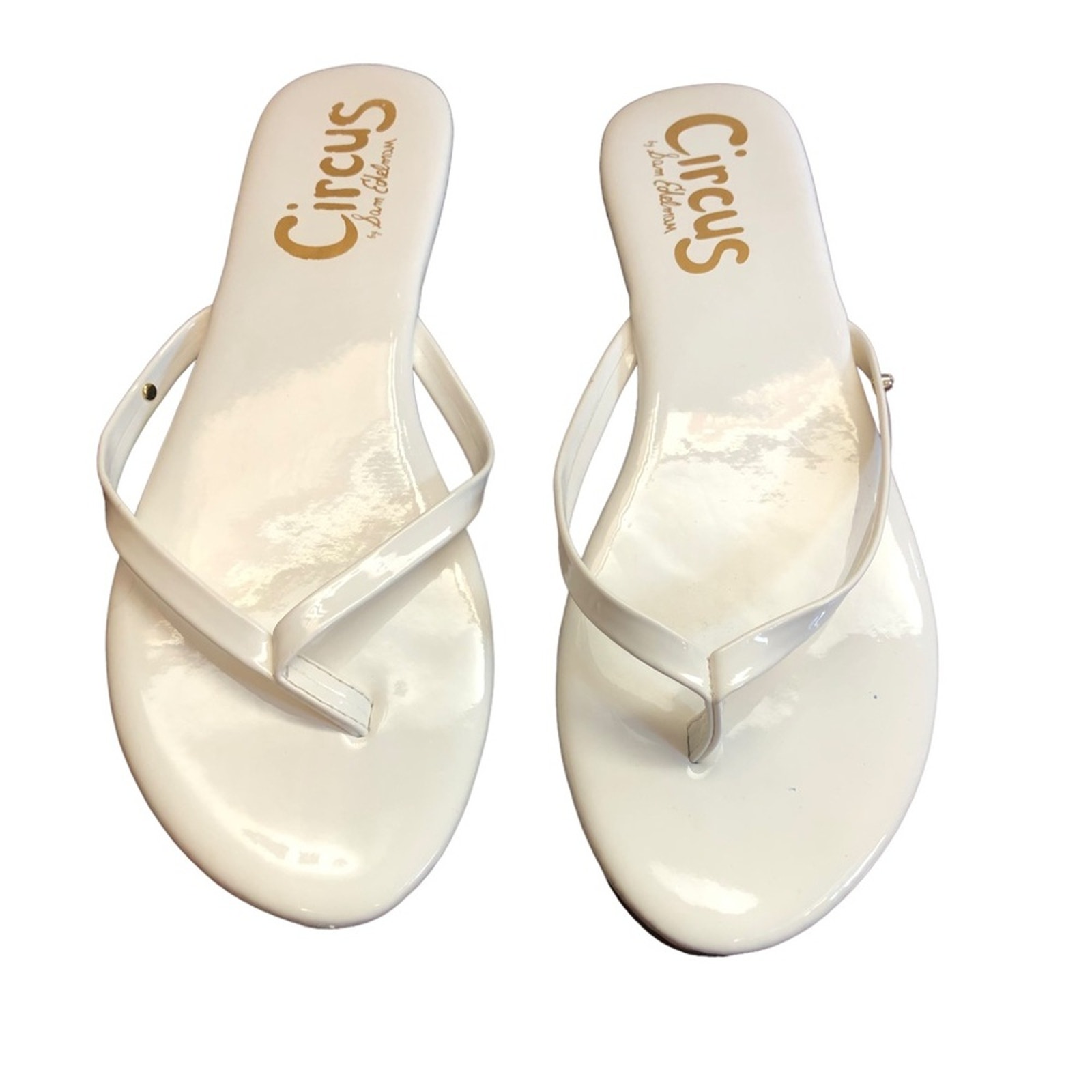 Sam Edelman Cream Patent Leather Thong Sandals Circus Flip Flop 8.5 8 1/2 Summer