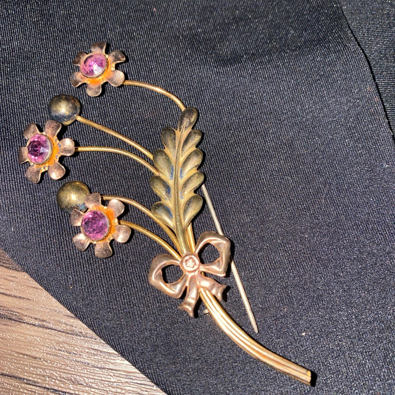 Van Dell PURPLE stones Floral Pin Brooch Sterling GOLD FILLED GF