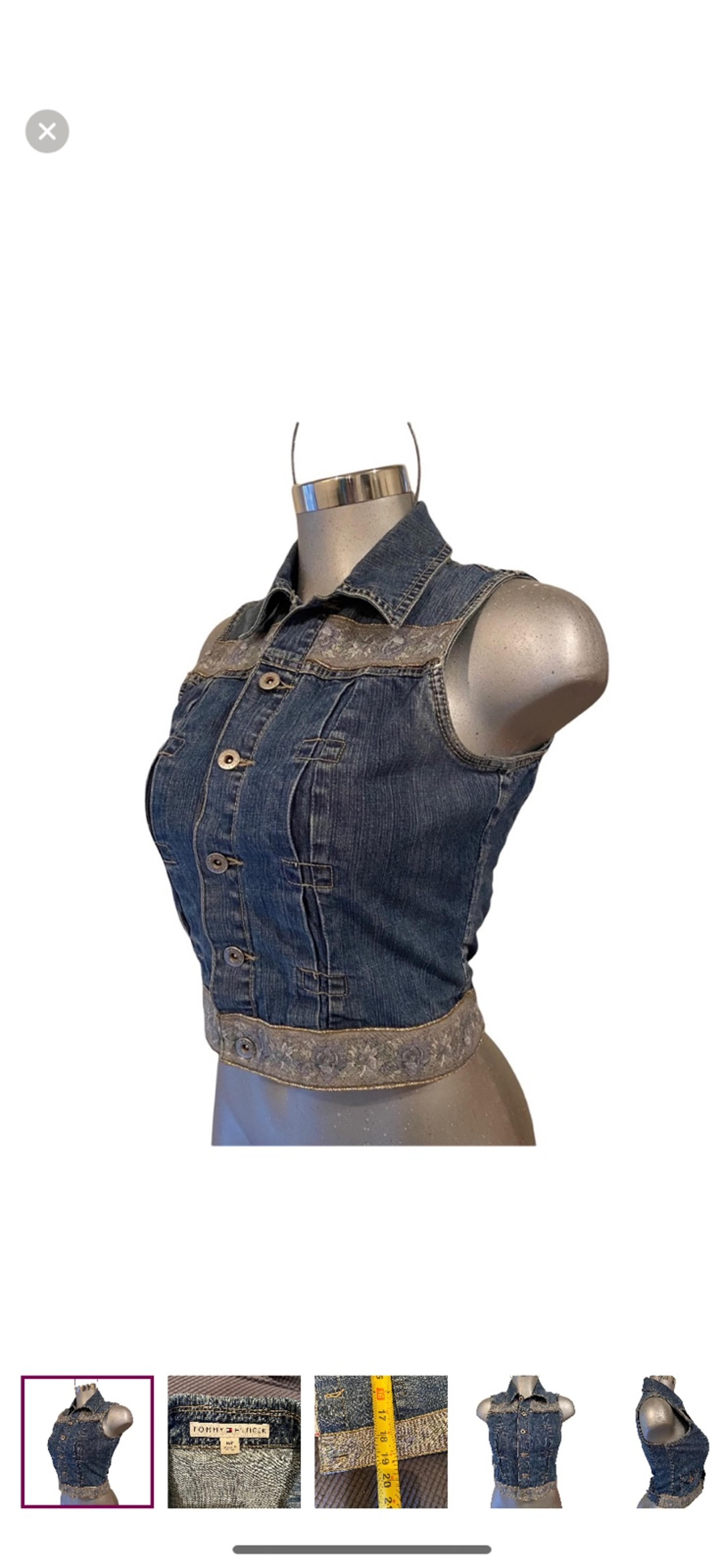 Tommy Hilfiger Denim Vest Small Button Up Jean Women’s Embellished Hem Stretch