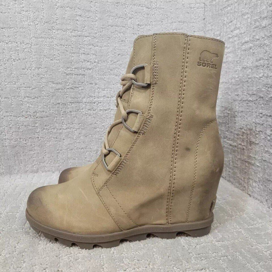 Sorel Joan Of Arctic II Womens Size 9 US Olive Green Leather Lace Up Wedge Boots