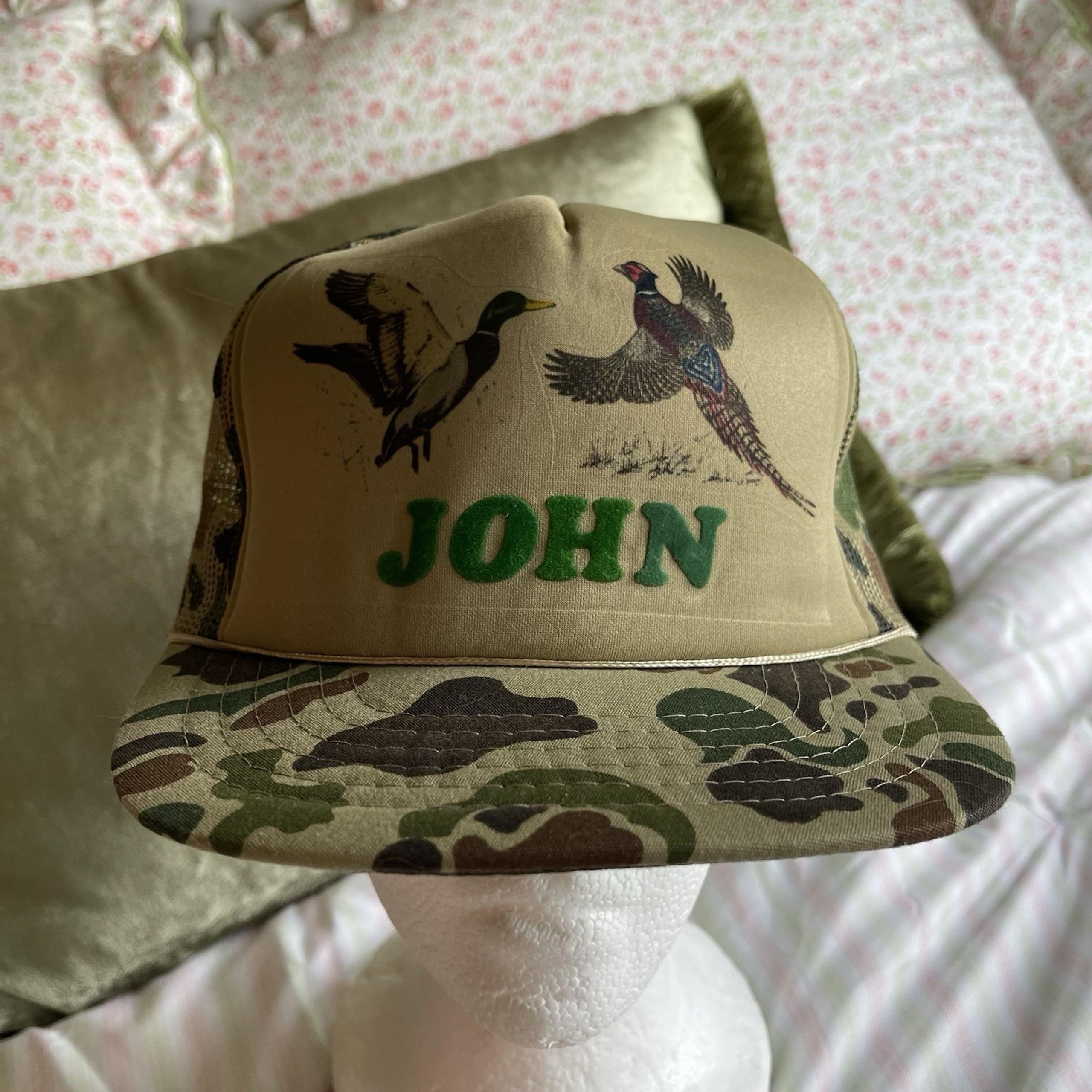 Vtg Camo Men Hat Cap Snapback Green Brown Duck Pheasant Hunting John Trucker Cap