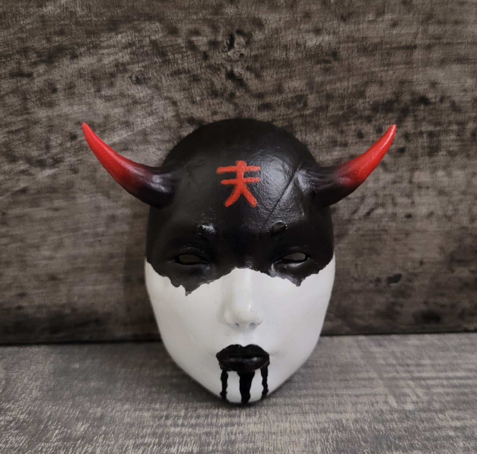 Traditional Oni Mask Japanese Mask Hand Painted 2.5In./6.5cm. Red White Black